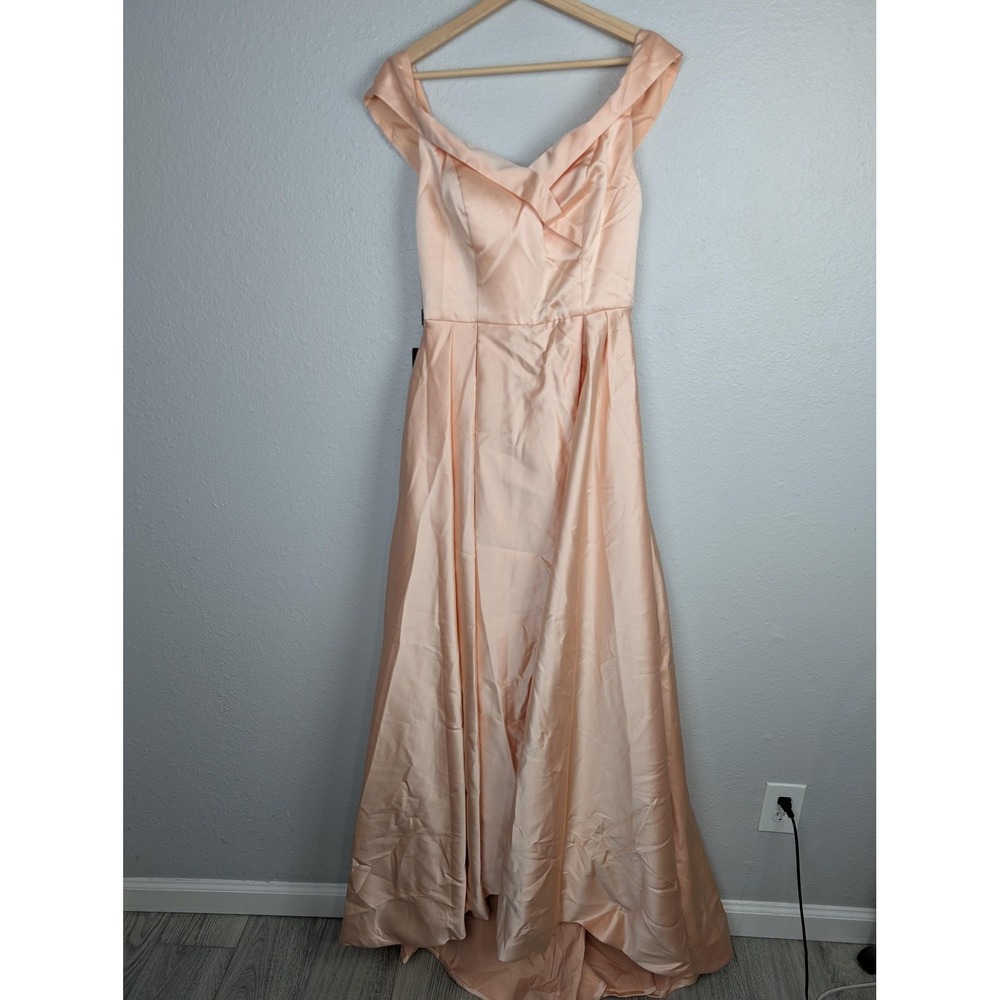Miaoduo Dress Womens Large‎ Peach Pink Satin Off Shoulder Formal Gown New Tag